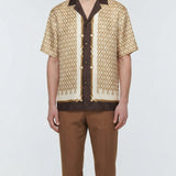 Printed silk twill bowling shirt