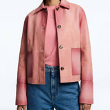 Turn-up suede leather jacket