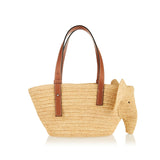 Elephant small raffia basket bag