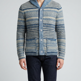 RRL Indigo striped cotton-linen cardigan