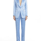 Duchesse satin straight‑leg trousers