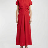 Slouch waist wool‑crepe maxi dress