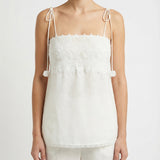 Lace-trim linen camisole top