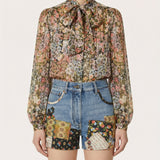 Floral printed long-sleeve blouse