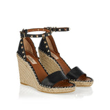 Rockstud leather espadrille wedges