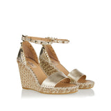 Rockstud metallic leather wedges
