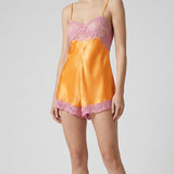 Laced silk satin romper