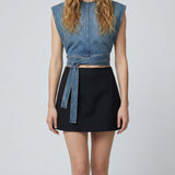 Belted denim crop top