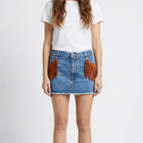 Alanui Golden Dusk denim mini skirt