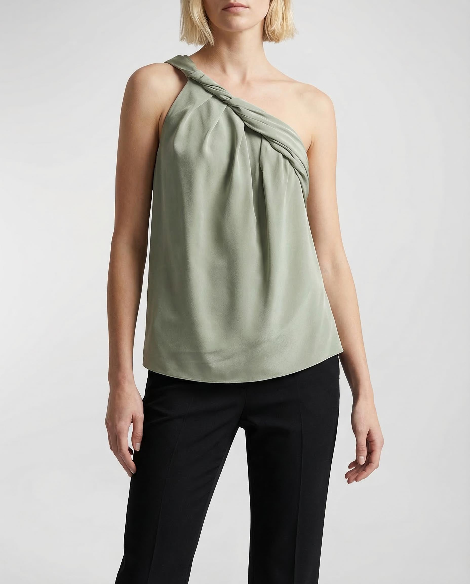 Balmain Draped one-shoulder silk-crepe top – Luisa World