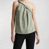 Balmain Draped one-shoulder silk-crepe top