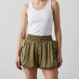 Gathered satin shorts