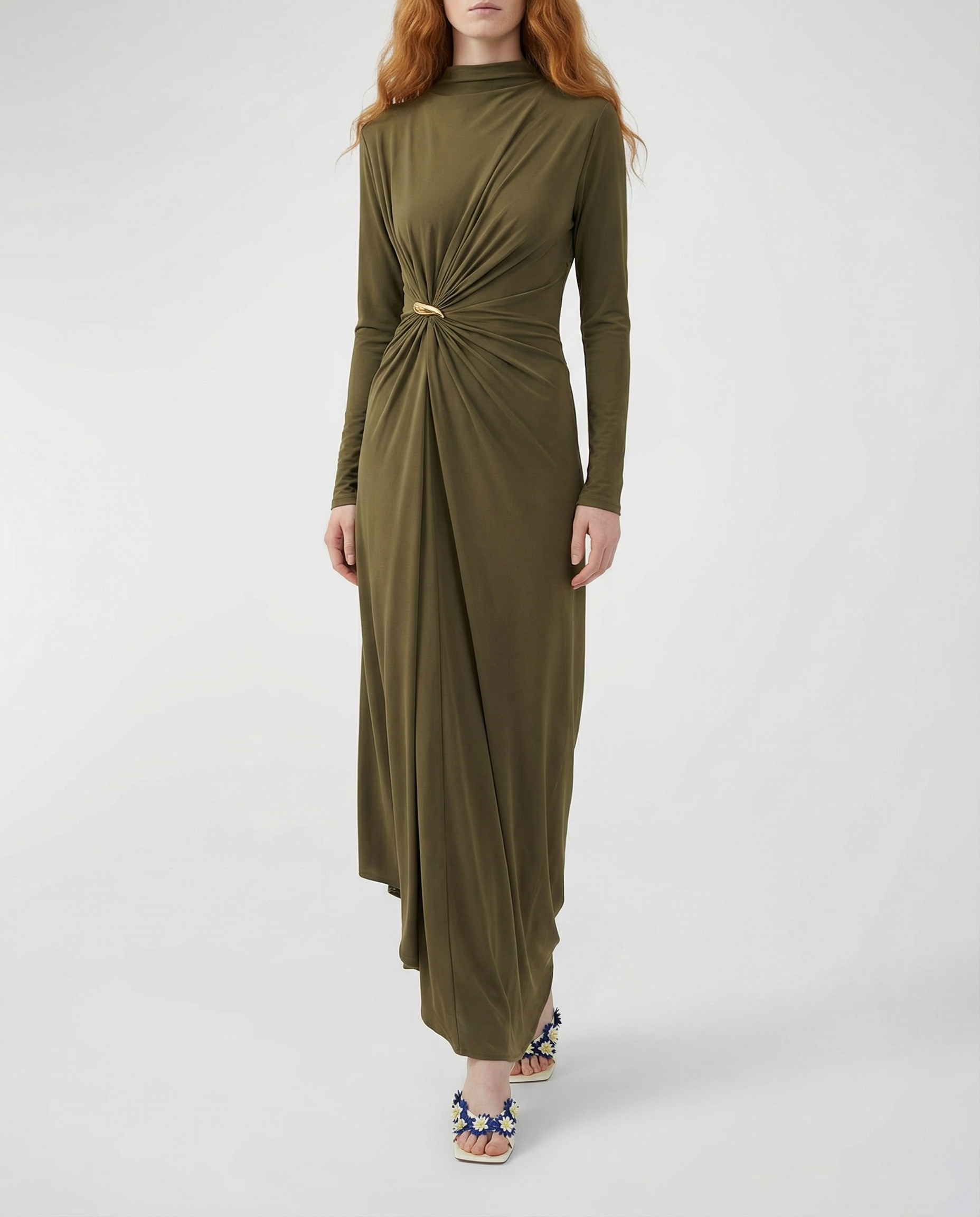Bottega Veneta Asymmetric embellished gathered jersey maxi dress Luisa World Bottega Veneta Asymmetric embellished gathered jersey maxi dress Luisa World