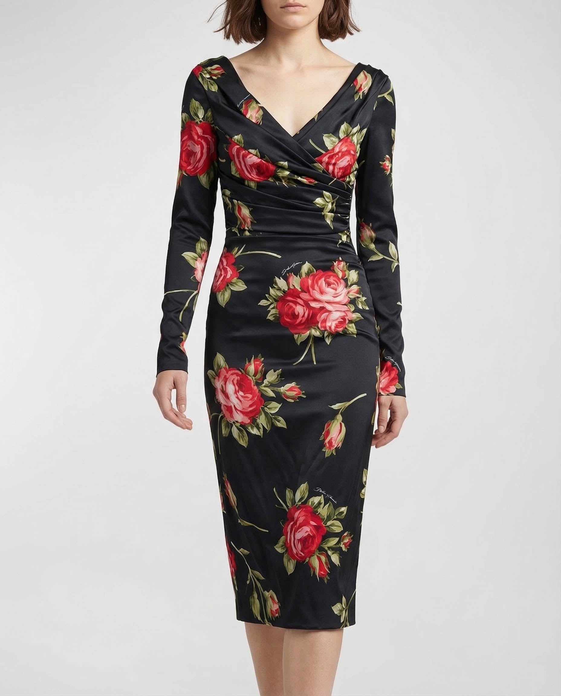 DOLCE & GABBANA Dolce & Gabbana Ruched floral-printed satin midi