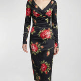 Dolce & Gabbana Ruched floral-printed satin midi dress