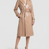 Coated faux-leather trench coat
