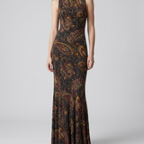 Etro Paisley-print metallic ribbed-knit maxi dress