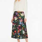 Floral silk pleated midi skirt