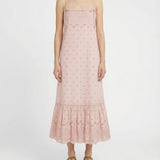 Broderie anglaise cotton midi dress with silk trim