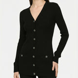 Virgin wool ribbed cardigan