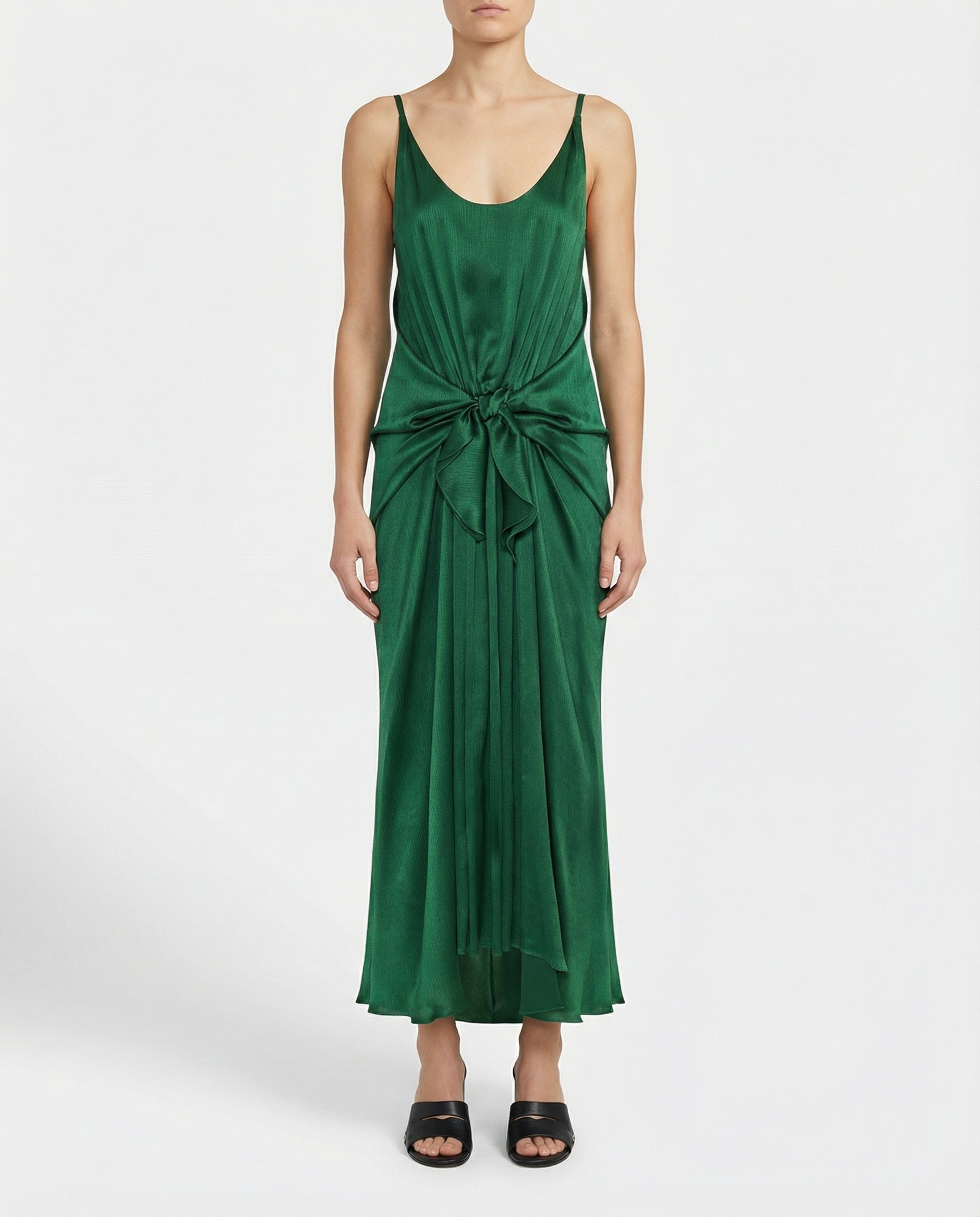 jw anderson green dress JW Anderson Asymmetric Draped Lace One-Shoulder Slip Gown