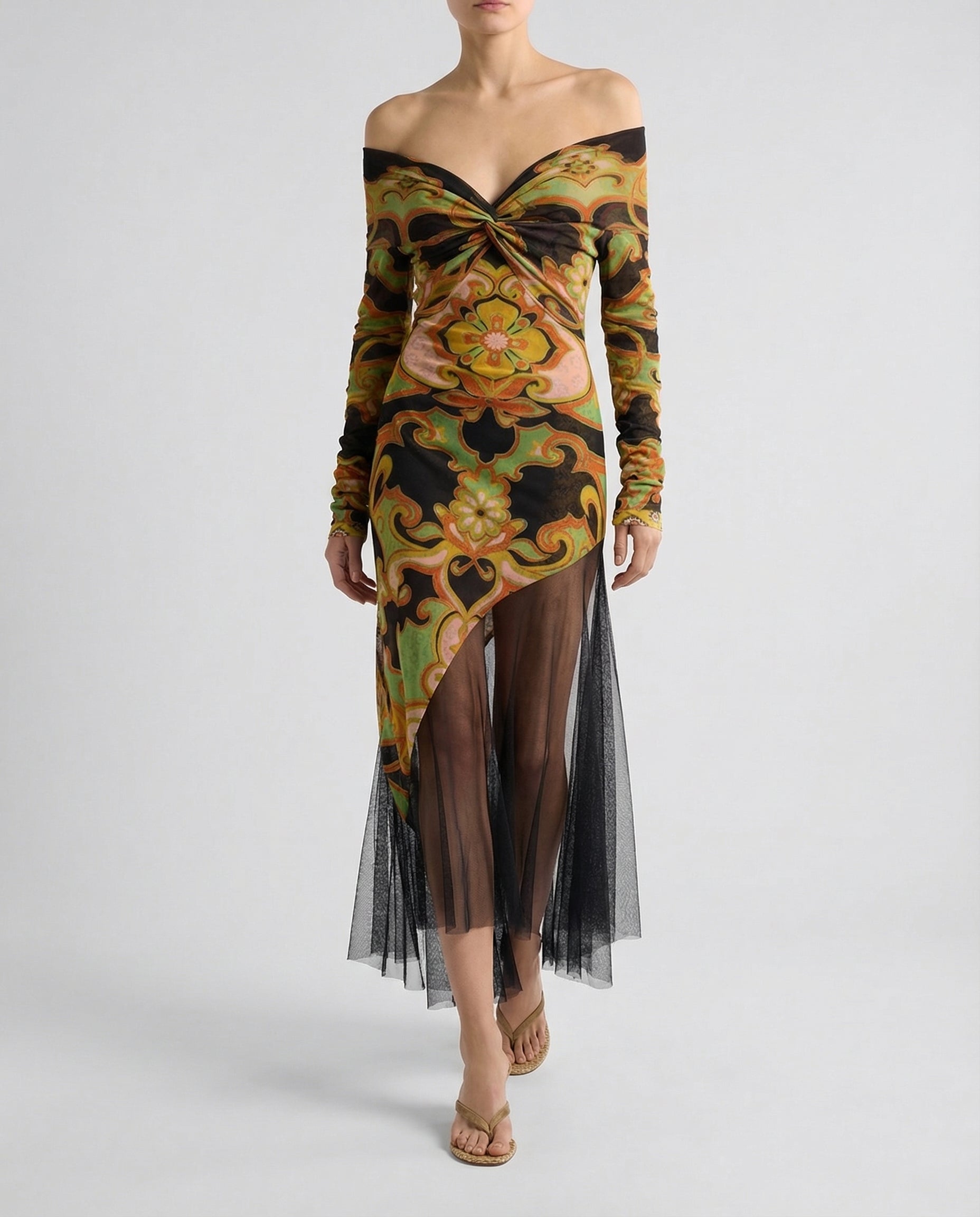Etro Printed asymmetric tulle midi dress Luisa World Etro Printed asymmetric tulle midi dress Luisa World