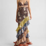 Etro Long silk dress with fil coupé rose motif