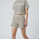 Macramé-trimmed striped T-shirt