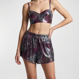 Rabanne Palm tree–printed mesh mini shorts