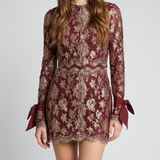 Saint Laurent Lavallière-cuff metallic lace mini dress