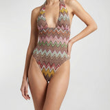 Missoni Zigzag lamé halterneck swimsuit