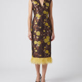 La DoubleJ Feather-trimmed jacquard midi dress