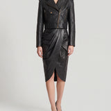 Balmain Draped lambskin midi skirt