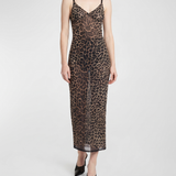 Saint Laurent Leopard tulle slip maxi dress