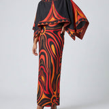 Pucci Marmo print silk long dress with cape