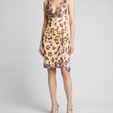 Rabanne chainmail-embellished floral satin midi dress