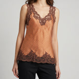 Rabanne Printed lace-trimmed silk-satin cami