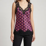 Rabanne Printed lace-trimmed silk-satin cami