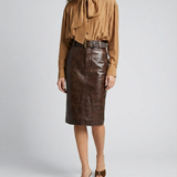 Saint Laurent Belted leather midi skirt