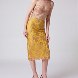 Saint Laurent Scalloped metallic lace midi skirt
