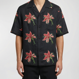 Valentino Garavani Floral lace-trimmed linen bowling shirt