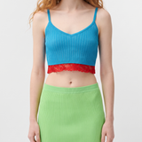 Versace Lace-trim ribbed knit tank top