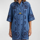 Zimmermann Embroidered cotton chambray mini dress