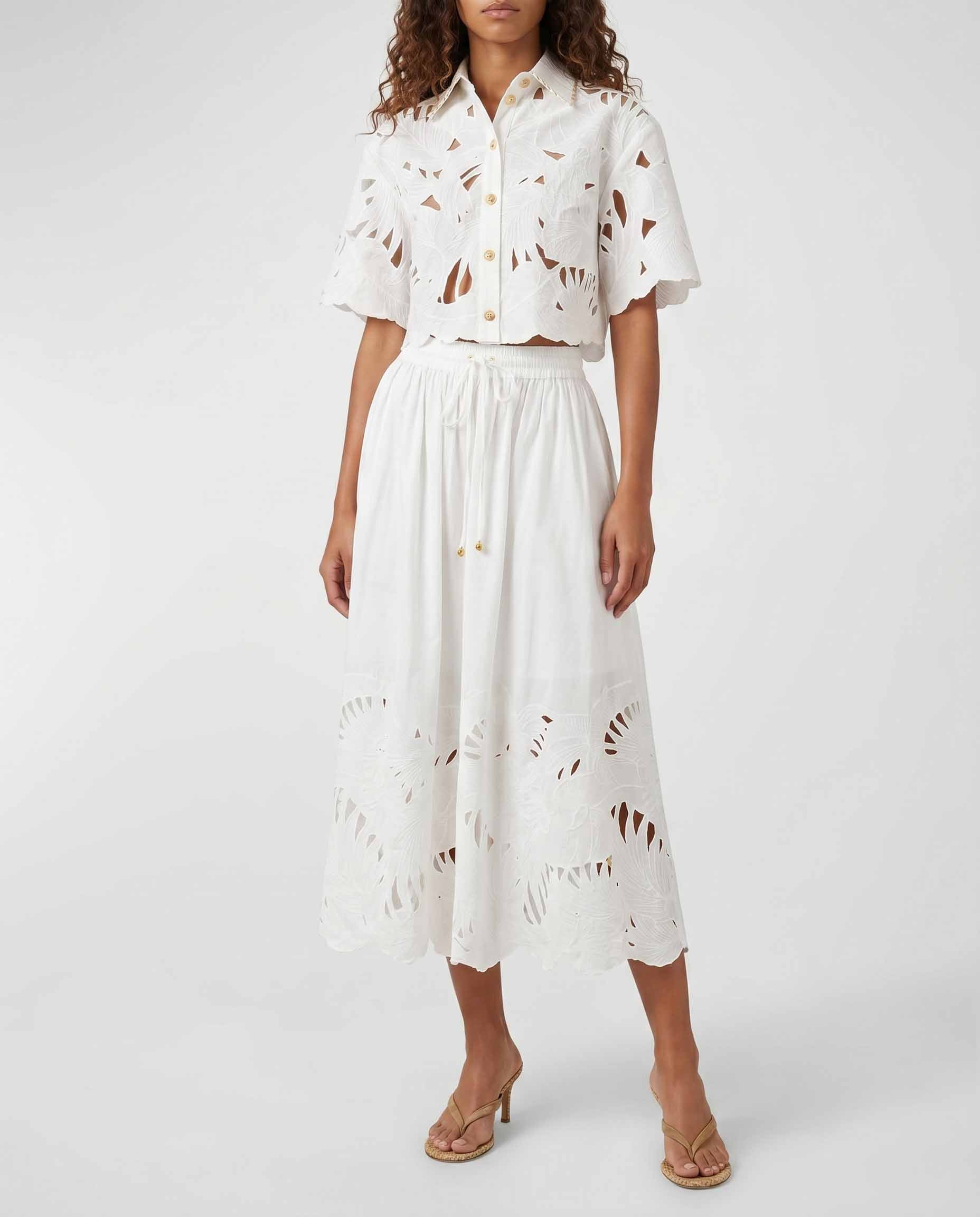 Zimmermann Mahon embroidered cotton midi skirt – Luisa World