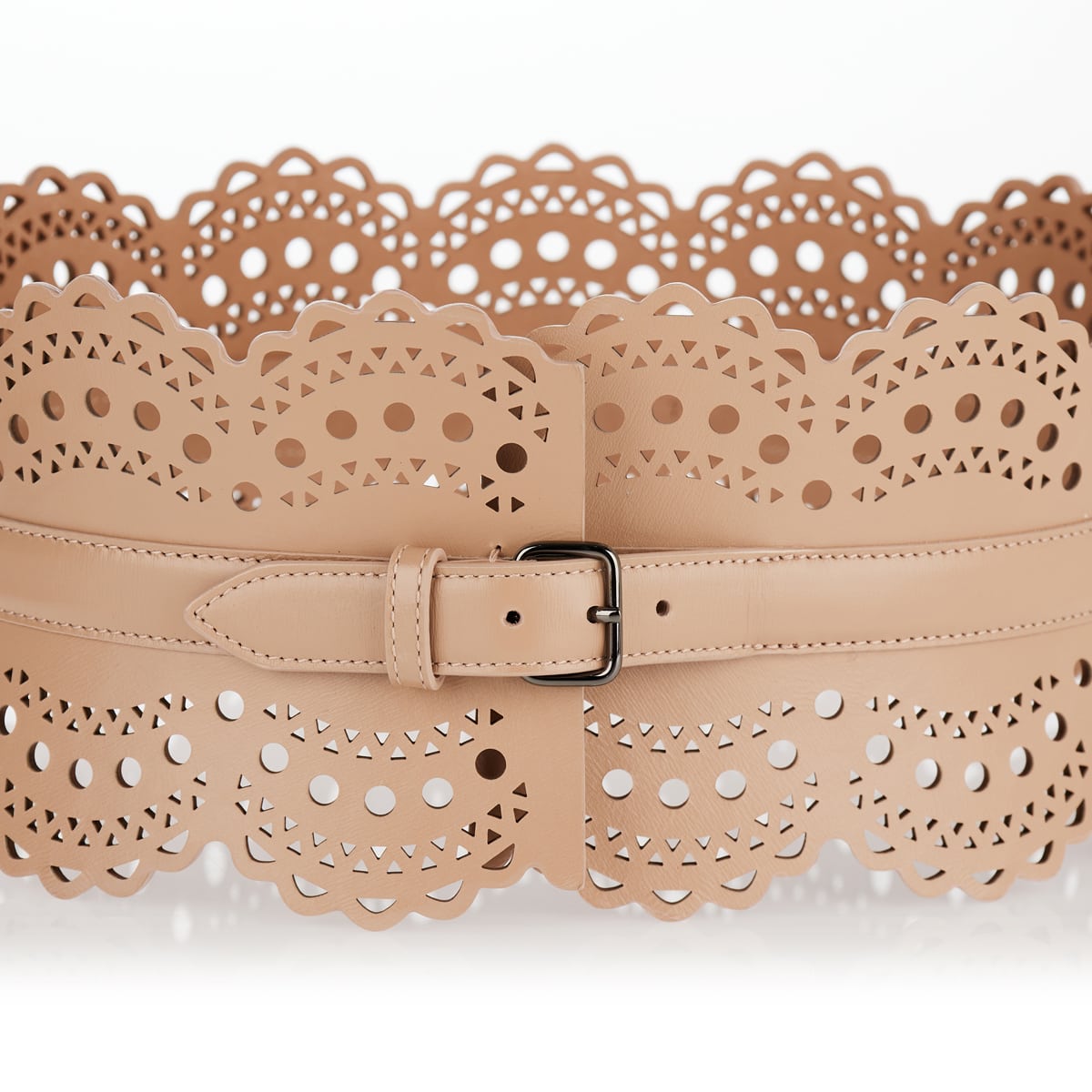 Laser-cut leather corset belt