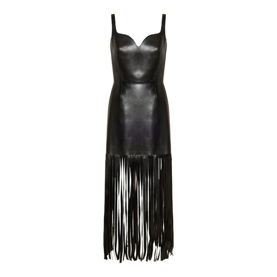 Fringed leather pencil dress