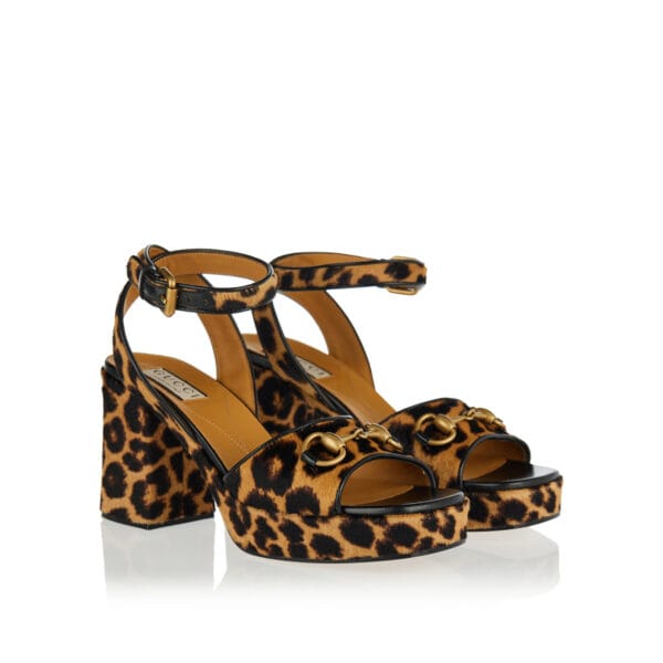 Horsebit leopard calf hair sandals