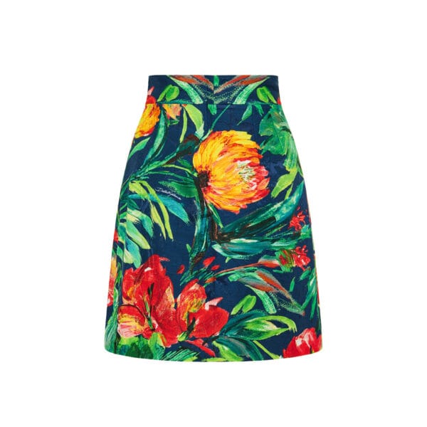 Bloom print brocade mini skirt