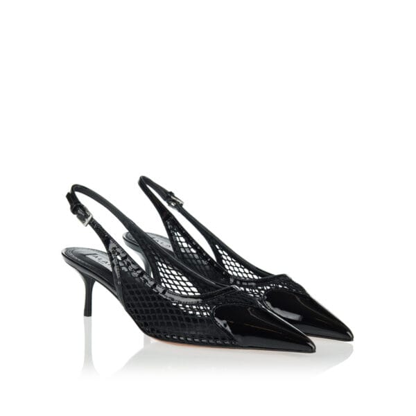 Le Coeur mesh and patent leather pumps