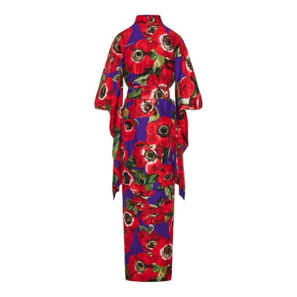 Anemone print silk kimono robe